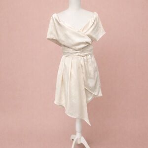 Lulu’s Always Celebrating Ivory Satin Off-Shoulder Tulip Dress M Bridal Shower